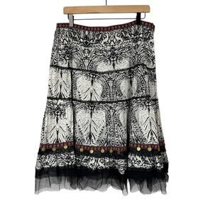 KAS Designs Womens Tiered Ruffled 100% Cotton Long Skirt PXL Black White Boho